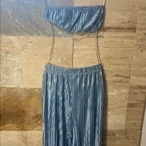 Blue Two-Piece Pleated Set
